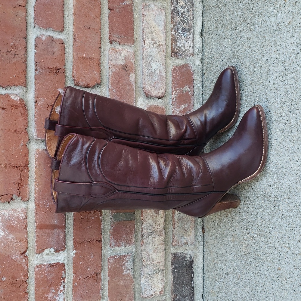 Vintage Dan Post Pull On Leather Heeled Boots Size 6 Narrow 80s Classic Retro